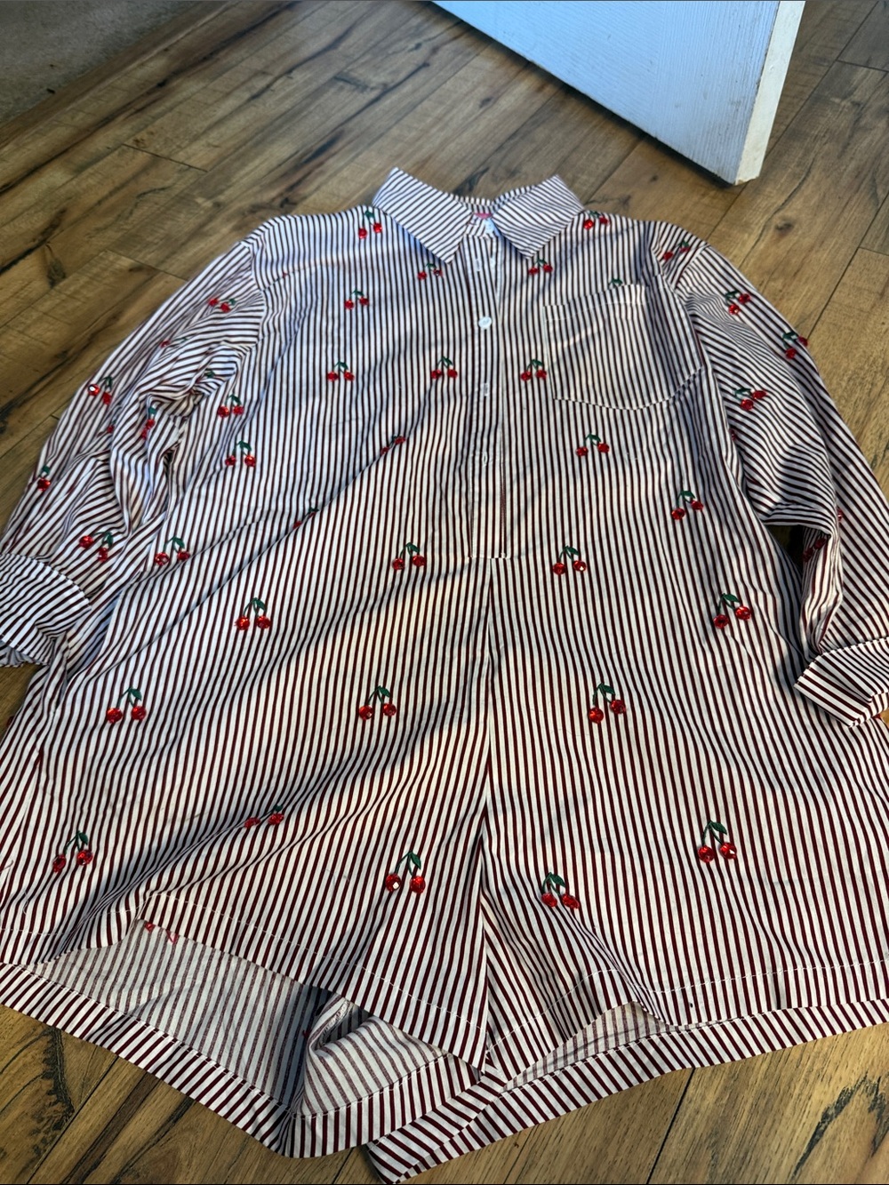 QUEEN OF SPARKLES Red and White Striped Cherry Romper